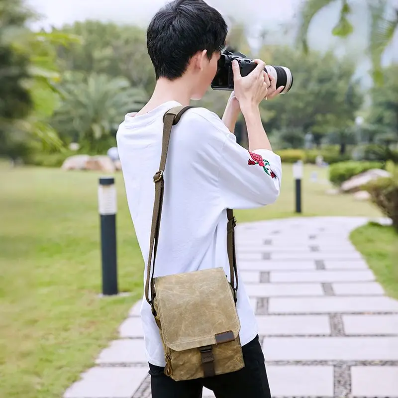 DSLR Digital Camera Bag Small Shoulder Photography Bag Handbag Waterproof Waxed Canvas Travel Crossbody Bag for Camera and Lens