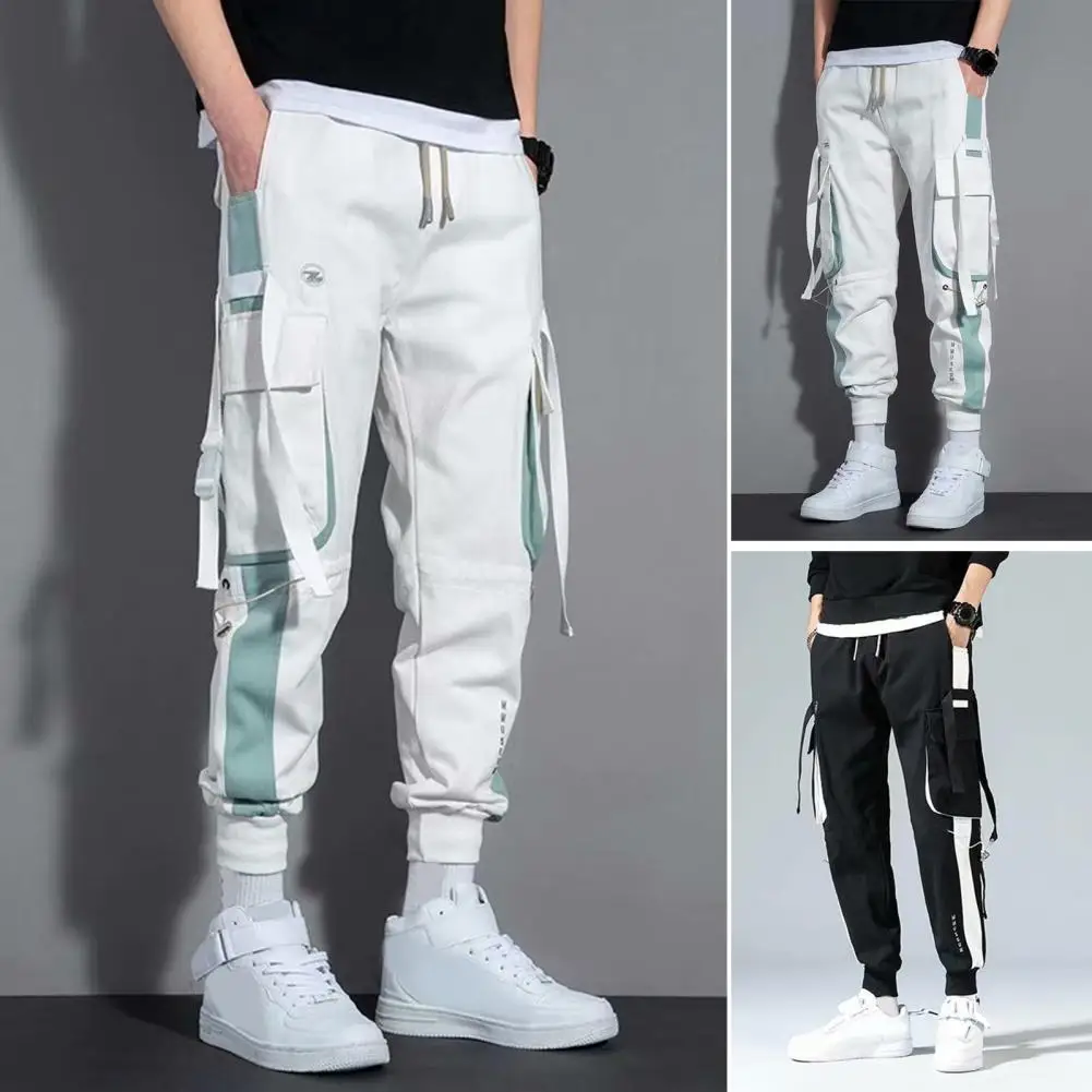 Pantaloni da uomo Street Style Hop Streetwear pantaloni Cargo con Multi tasche Strap Decor per uomo vita elastica ampia per il lavoro