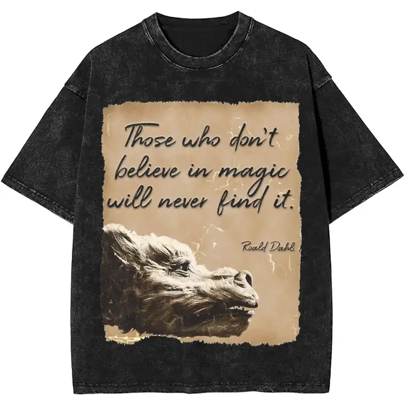 

Summer Falkor The Neverending Story Shirts Outfit Men Women Washed Tee Shirt Harajuku T-shirt