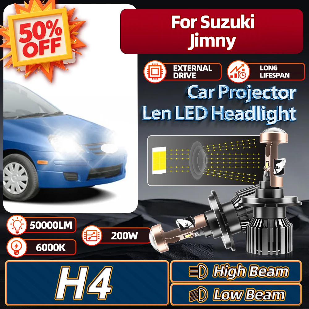 

For Suzuki Jimny 1998 1999 2000 2001 2002 2003 2004 2005 2006 2007-2023 200W H4 Car Projector Len Turbo LED Headlight 50000LM
