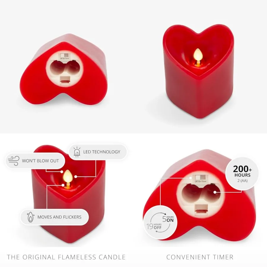 

Heart Shaped Pillar Candle - Flickering Real-Flame Technology - Remote Ready - Romantic Valentine's Collection - 3.5" x4.5