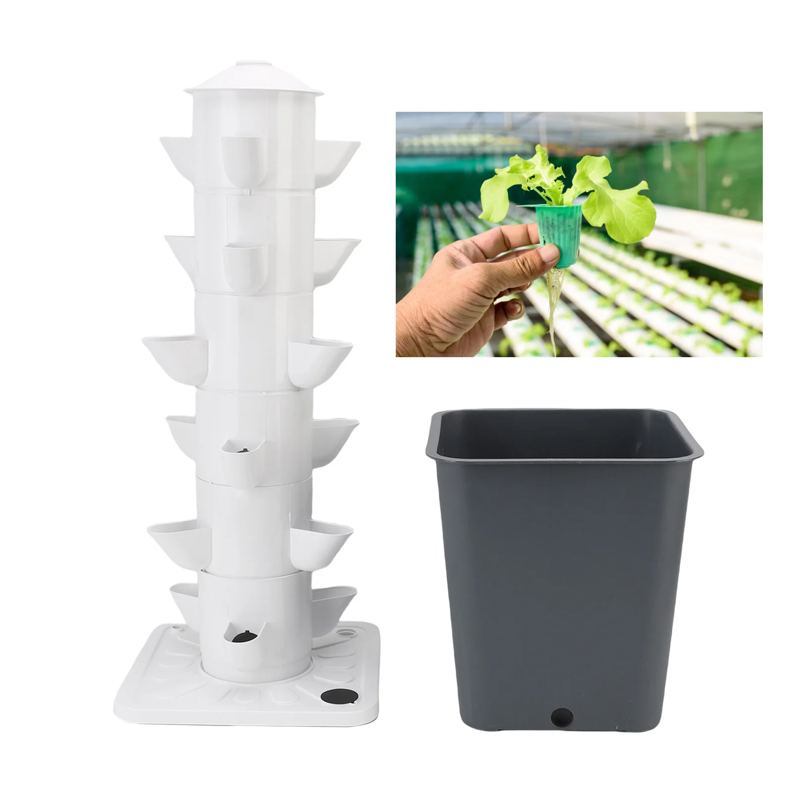 Hydroponic Planting Tower Vertical Hydroponic Growing System Space Saving 18 Hole Hydroponic Tower with 10L Watertank for Home