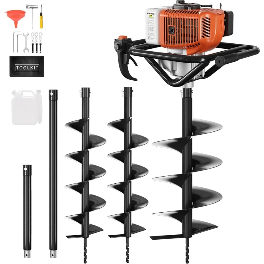 

Gas Powered Post Hole Digger 72cc with 6 and 8 Auger Bits + 2 Extension Rods 31.5 15 Ideal for Farmland Garden Planting Red