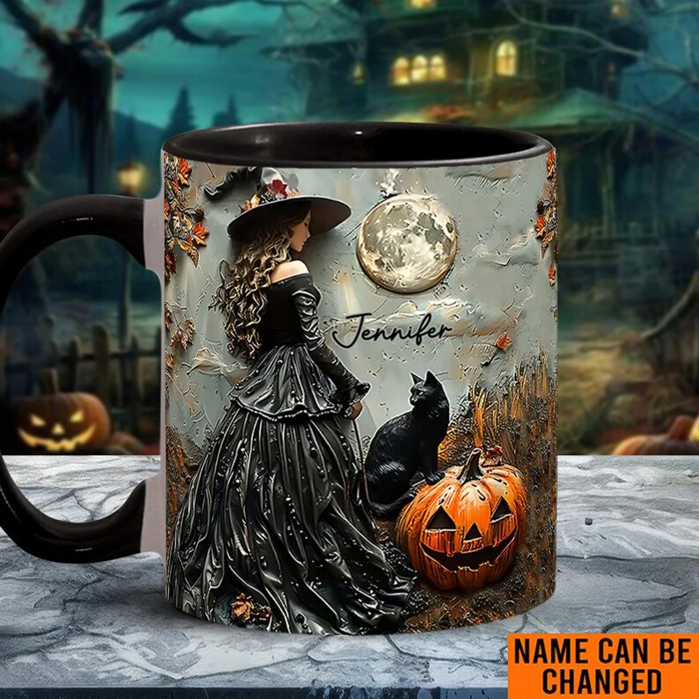 

Custom Beautiful Witch Halloween Mug Personalized Wiccan Coffee Cup Oil Paint Effect Witchy Gifts Witchcraft Teacup Gift
