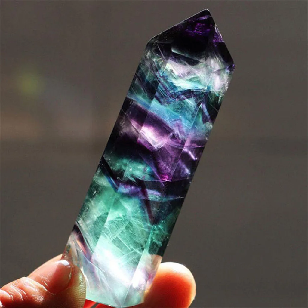 Stone Craft Crystal Decor Natural Crystal Ornament Rainbow Polished Crystal Fluorite Tower Column Single Point Fluorite Wand