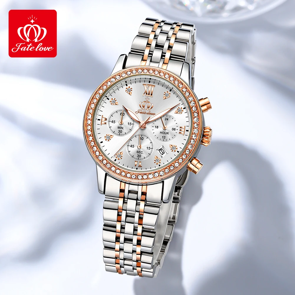 FATELOVE A881 Women Watch Original Watch Waterproof Luminous Ladies Watch Multifunctional Chronograph Diamond Scale Reloj Mujer