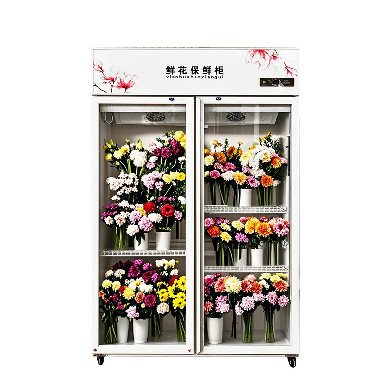 Gabinete de flores Gabinete refrigerado para mantener frescos Tienda de flores Ramo Pantalla sin escarcha refrigerada por aire Congelador vertical refrigerado por aire