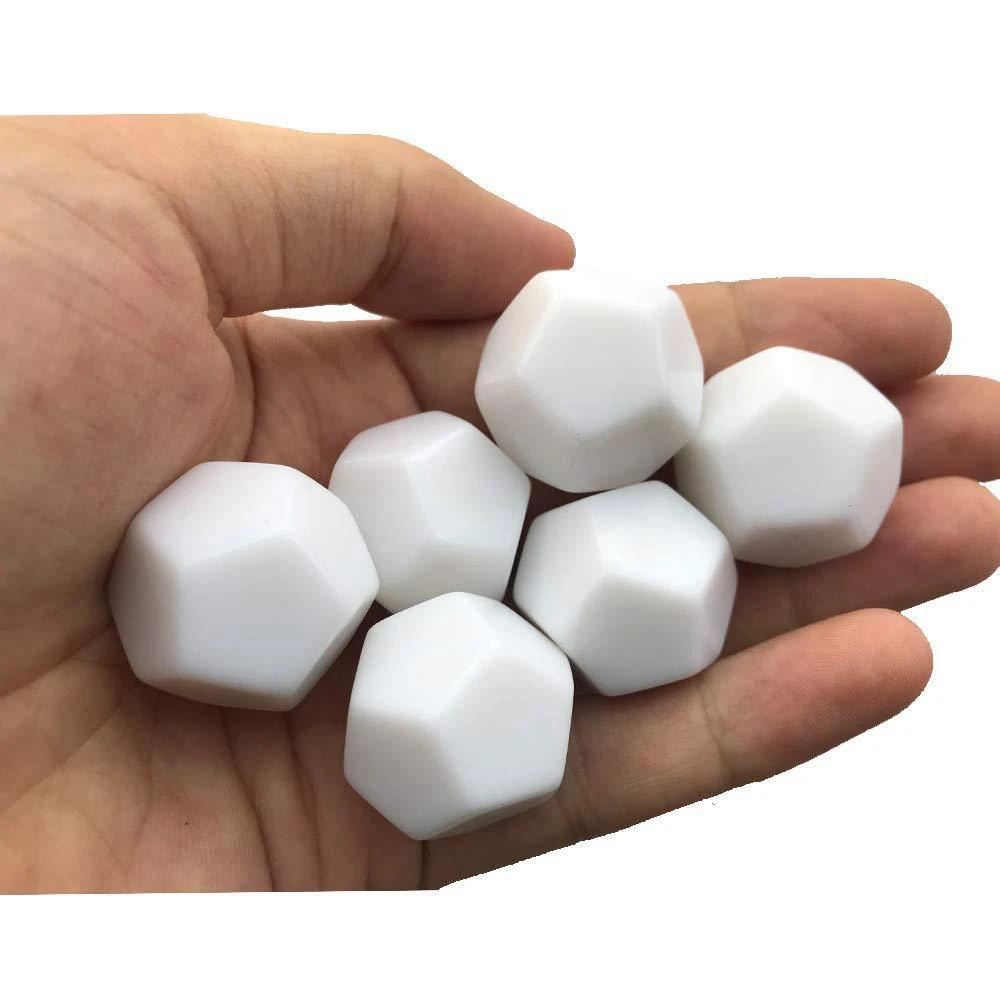 

ABMV-15 Pack 22MM Blank White Dice Set Acrylic Rounded D12 Dice Cubes For Game,Fun,DIY Sticker And Math Teaching