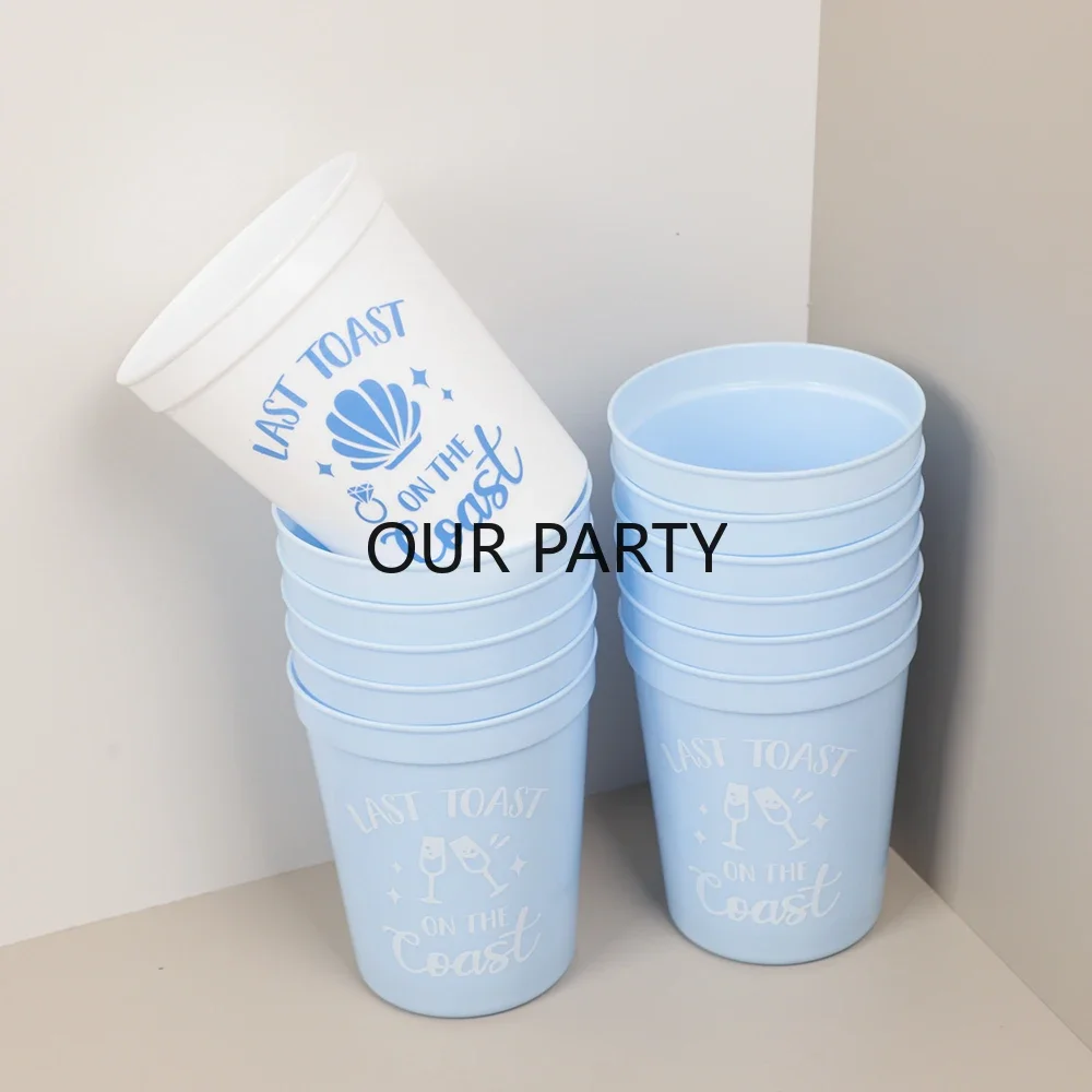 12Pcs/Set Last Toast on The Coast Theme Plastic Cup Blue Bridal Shower Juice Wine Drinking for Wedding Bachelorette Party Decor