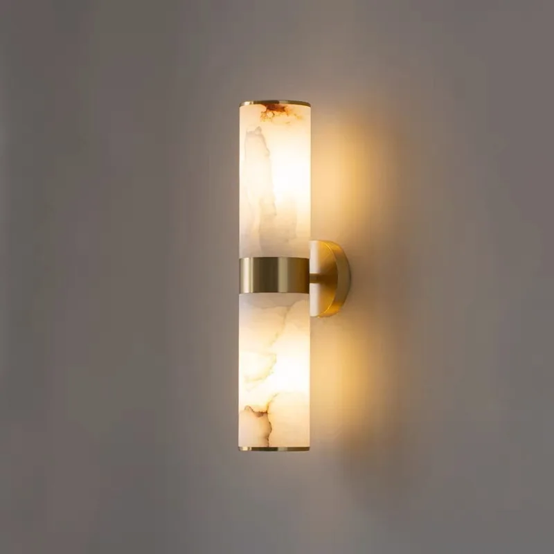 Luxury Alabaster Marble Wall Lamp Modern Soild Copper Spanish Marble Wall Sconce for Living Room Bedroom Bedside Home Decor