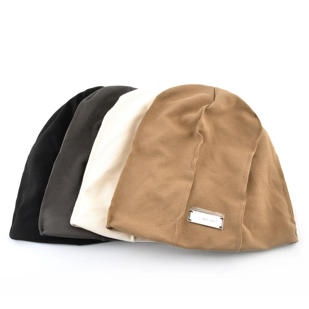 Fashion Patchwork Hat With Metallic Logo Solid Color Beanies Men's Streetwear Hip Hop Bonnet Gorras Women Four Seasons Thin Hats