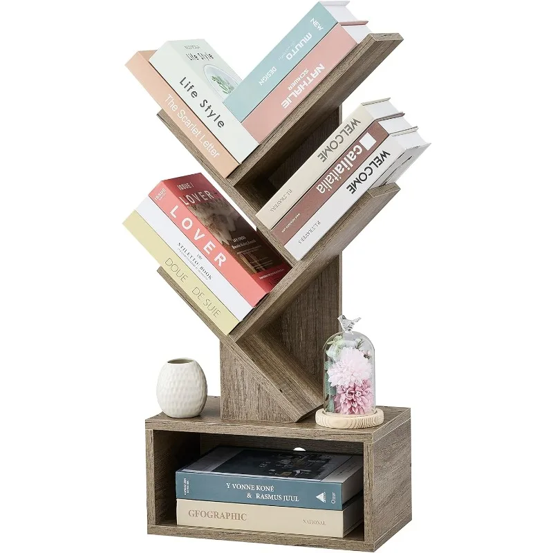 

3 Tier Tree Bookshelf, Modern Bookcase with Drawer, Freestanding Book Shelf, Display Floor Standing Storage Shelf, Book Organize