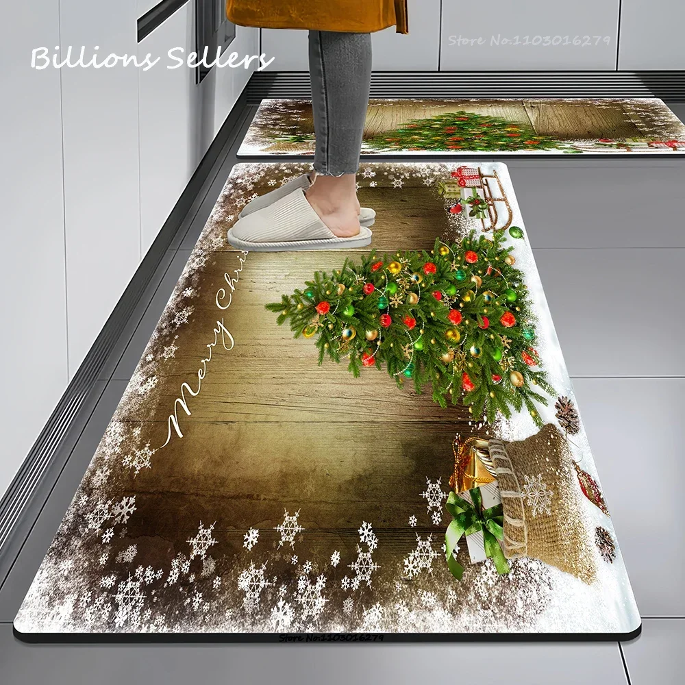 Christmas Kitchen Floor Mat Home Entrance Doormat Decoration Carpet for Living Room Corridor Balcony Rugs Anti-Slip Foot Rug