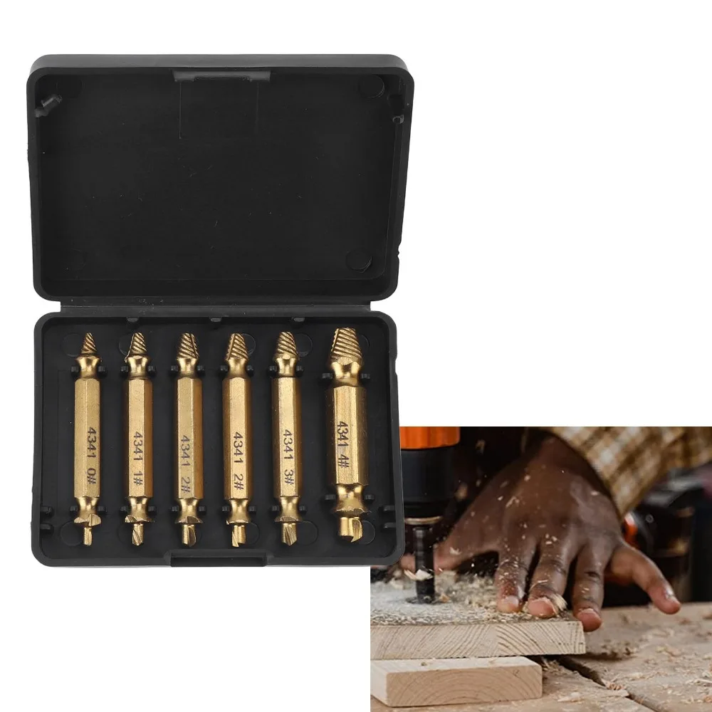 6pcs HSS 4341 Screw Extractor Set Ti Plated Drill Bit Broken Screw Remover Stripped Screw Removal Tool For Stripped Screws