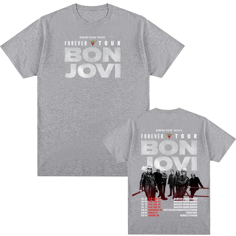 Bon Jovi Grunge Band Forever TOUR 2026 تي شيرت صيفي غير رسمي مريح عالي الجودة جرافيك 100% ملابس علوية من القطن