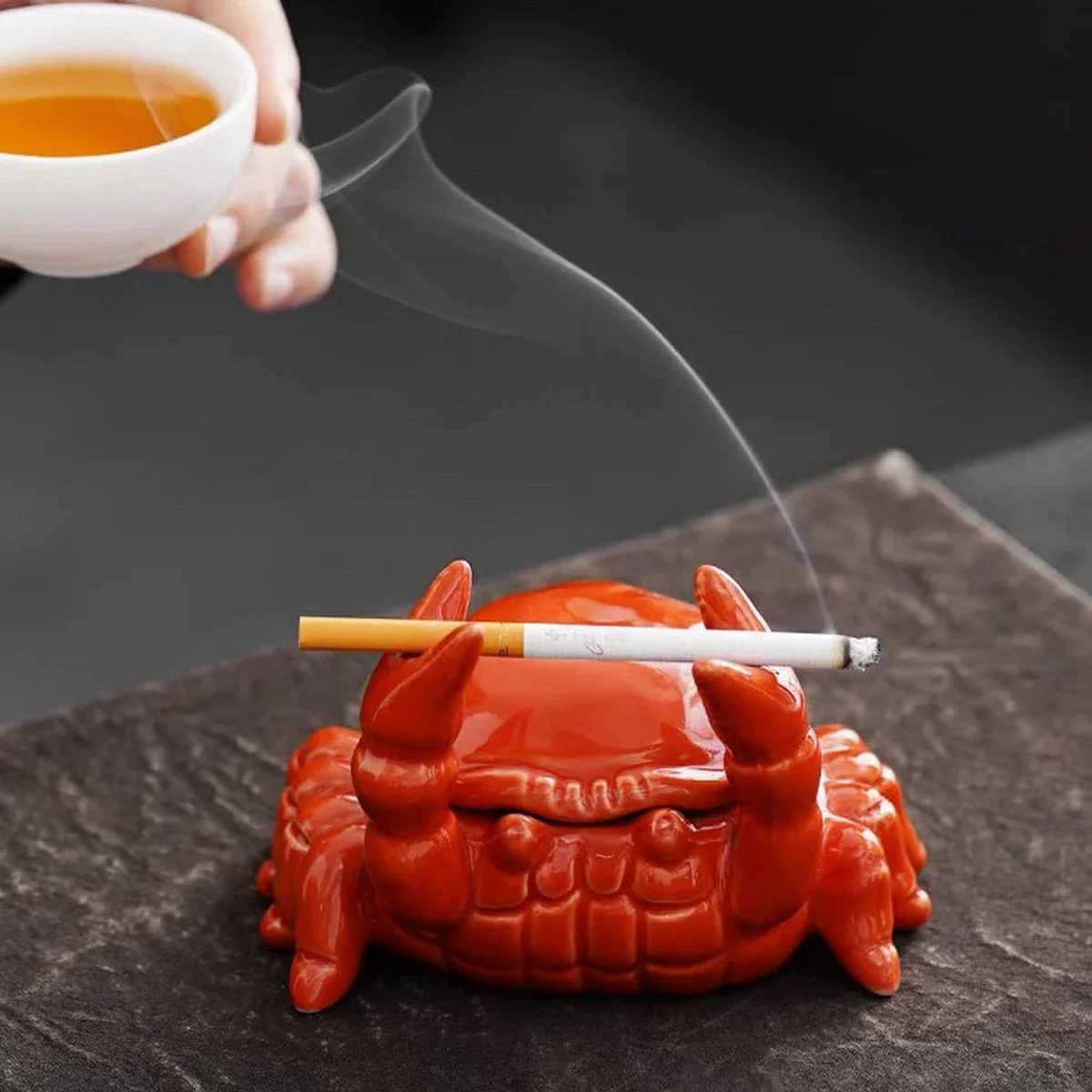 Crab Ceramic Ashtray Small Tea Pet Office Home Living Room Ceramic Crab Ashtray With Cover Fly Ash Desktop Decoration Gifts view 6