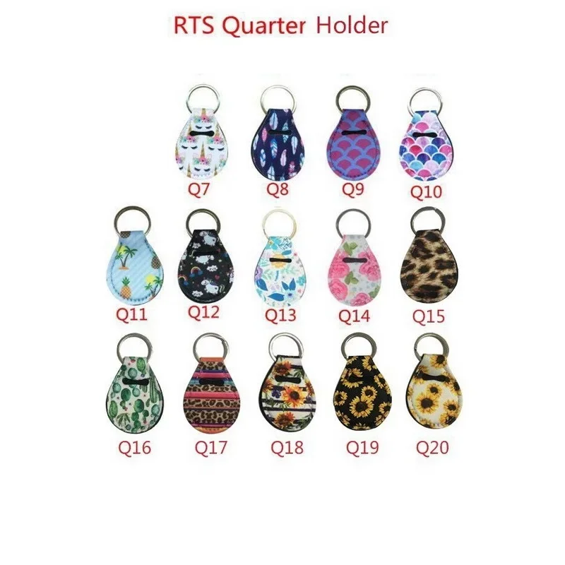 

10pcs Coin Holder Chapstick Holder Neoprene Keychain, Unicorn Pattern Lip Palm Holder Floral Print with Metal Ring