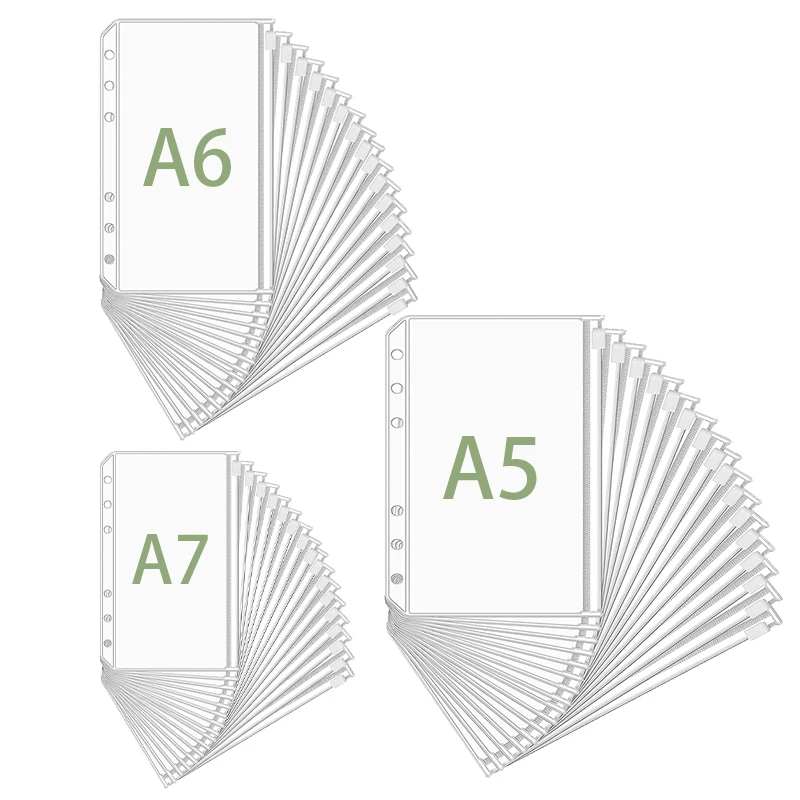 

10 шт. прозрачных карманов на молнии с 6 отверстиями формата A5, A6, A7 для денег, бюджетных систем и хранения документов, папка-конверт для блокнотов на кольцах