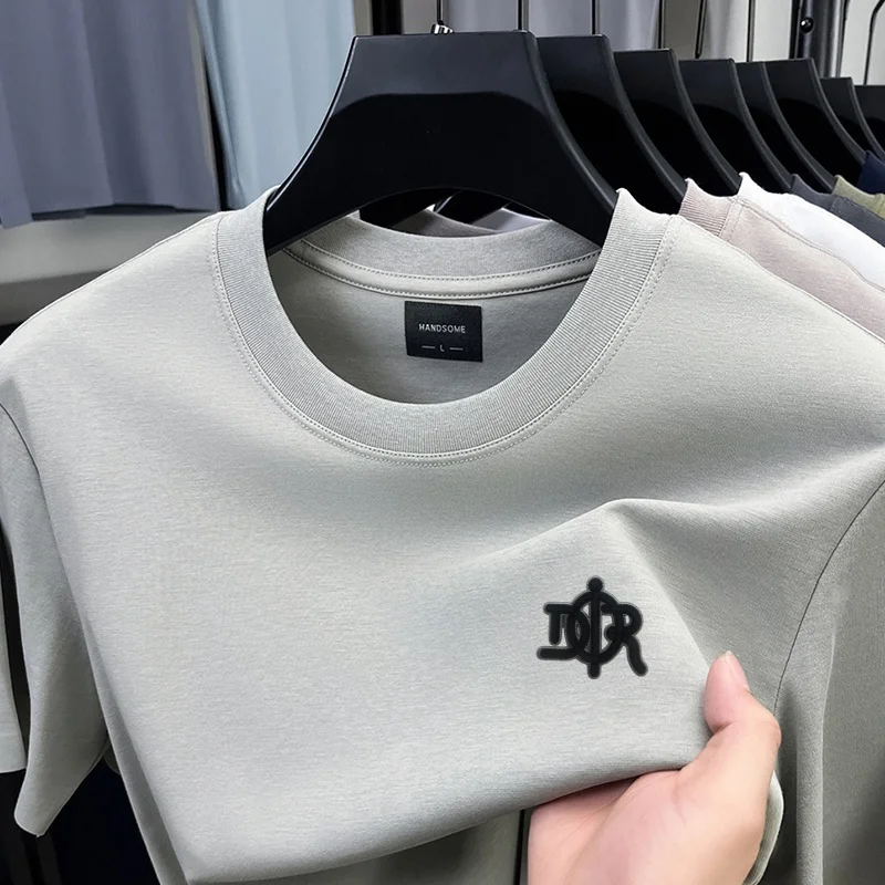 Designer-Style Herren-Print-T-Shirt, Sommer-Trend, Einfarbig, aus Baumwolle, Kurzarm, O-Ausschnitt, Lässiges, Vielseitiges Herren-Oberteil – Detail 4