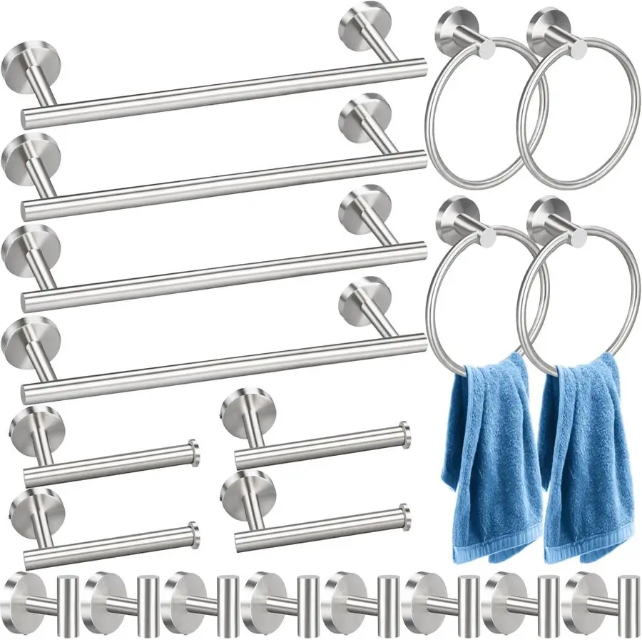 

Набор фурнитуры для ванной комнаты из 20 предметов, набор вешалок для полотенец из нержавеющей стали включает в себя вешалку для полотенец размером 15,7 дюйма, крючок, кольцо, держатель для туалетной бумаги, настенный M