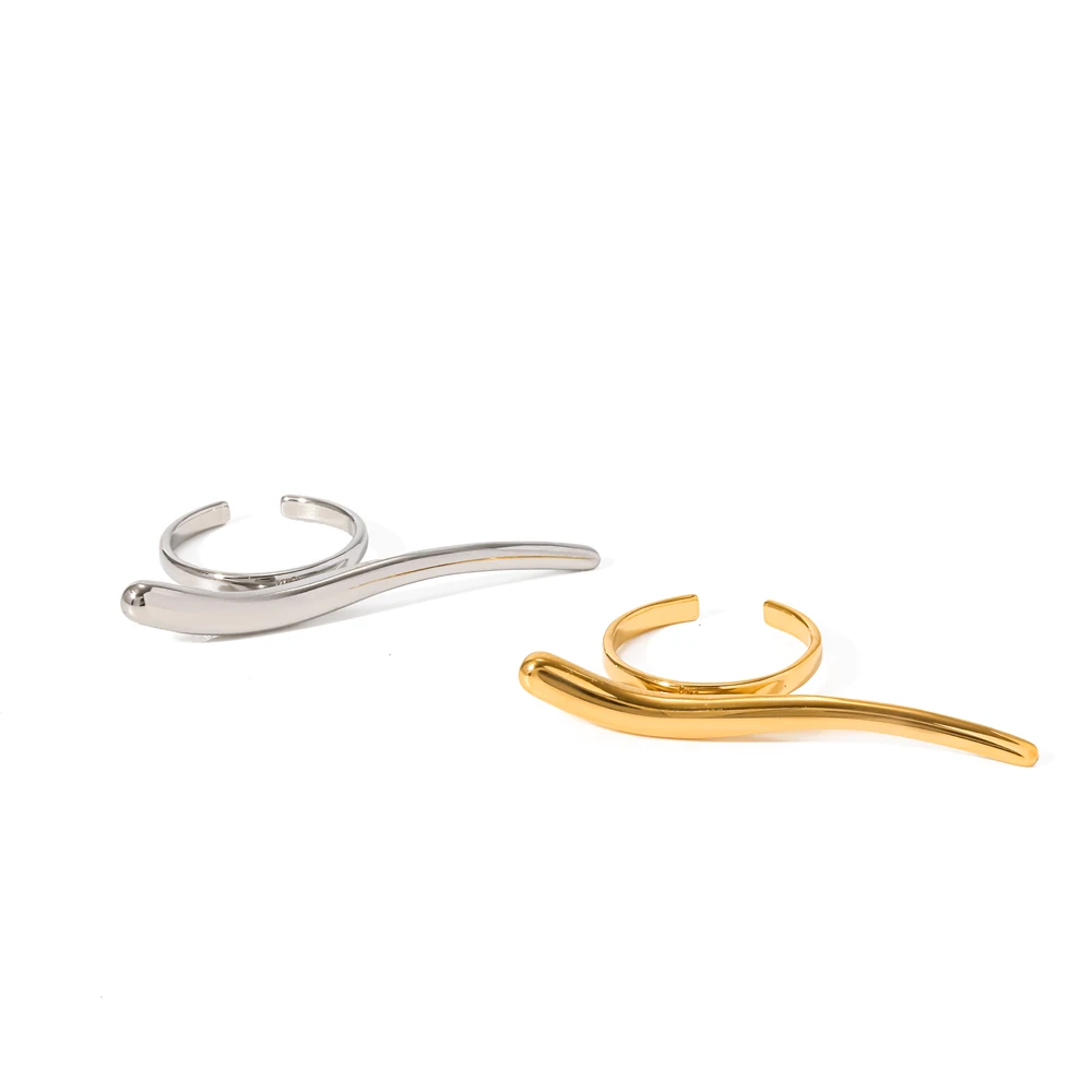 TD Minimalistischer Offener Ring aus Edelstahl, 18K PVD-Beschichtung, Wasserdichter Alltagsschmuck für Damen, Linien-Design – Detail 2