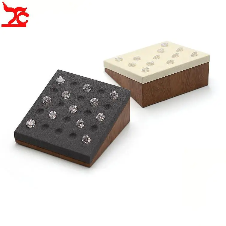 Wood-Grained Leather Solid Wood Jewelry Display Tray Bare Stone Organizer Stand Jewelry Prop Diamond Accessory Stand - view 6