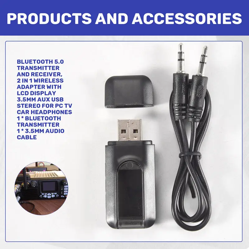 Ежедневный передатчик и приемник Bluetooth 5.0, беспроводной адаптер 2 в 1 с ЖК-дисплеем 3,5 мм AUX USB Стерео для ПК ТВ Автомобильный головной убор