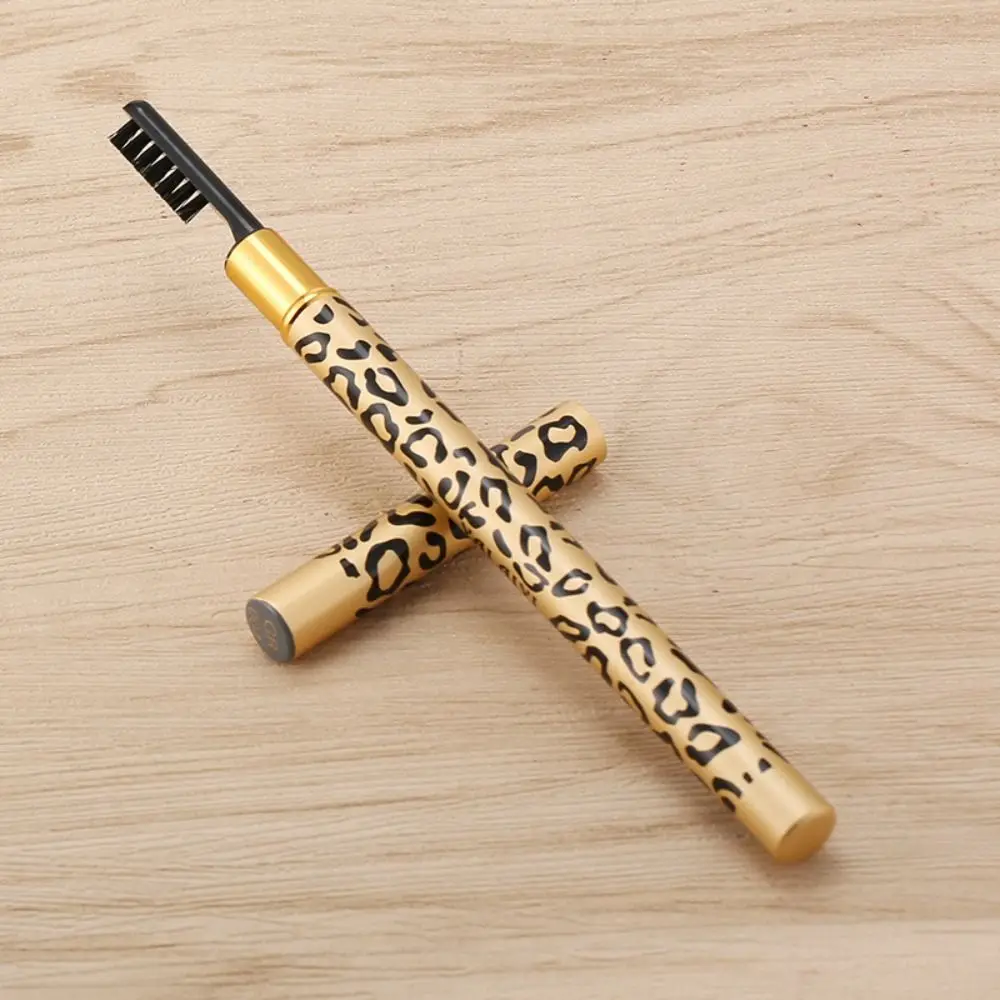 5-color Leopard Print Eyebrow Pencil, Metal Case, Double-headed Eyeliner, Iron Dual-use Cosmetic Pencil with Eyebrow Comb