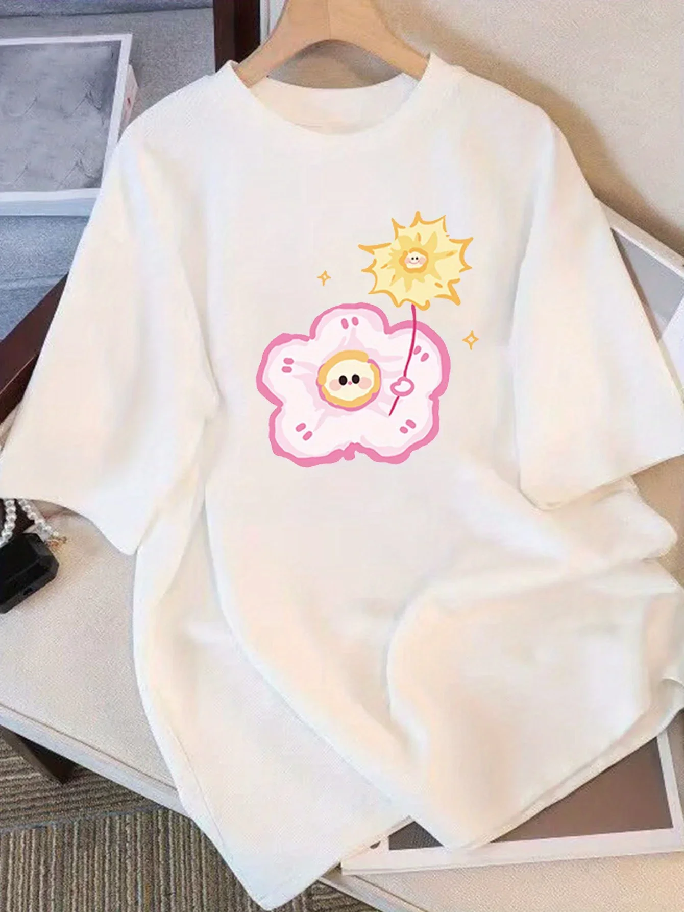 

Cute Cartoon Printed T-Shirts Women Creativity Summer Short Sleeve StreetRound Neck Casual Loose Tops Women Clothing Fashion Y2k