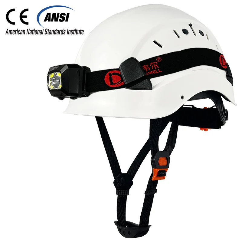 

Construction Safety Helmet With Led Head Light CE EN397 ABS Hard Hat Light Weight ANSI Industrial Work At Night Head Protection