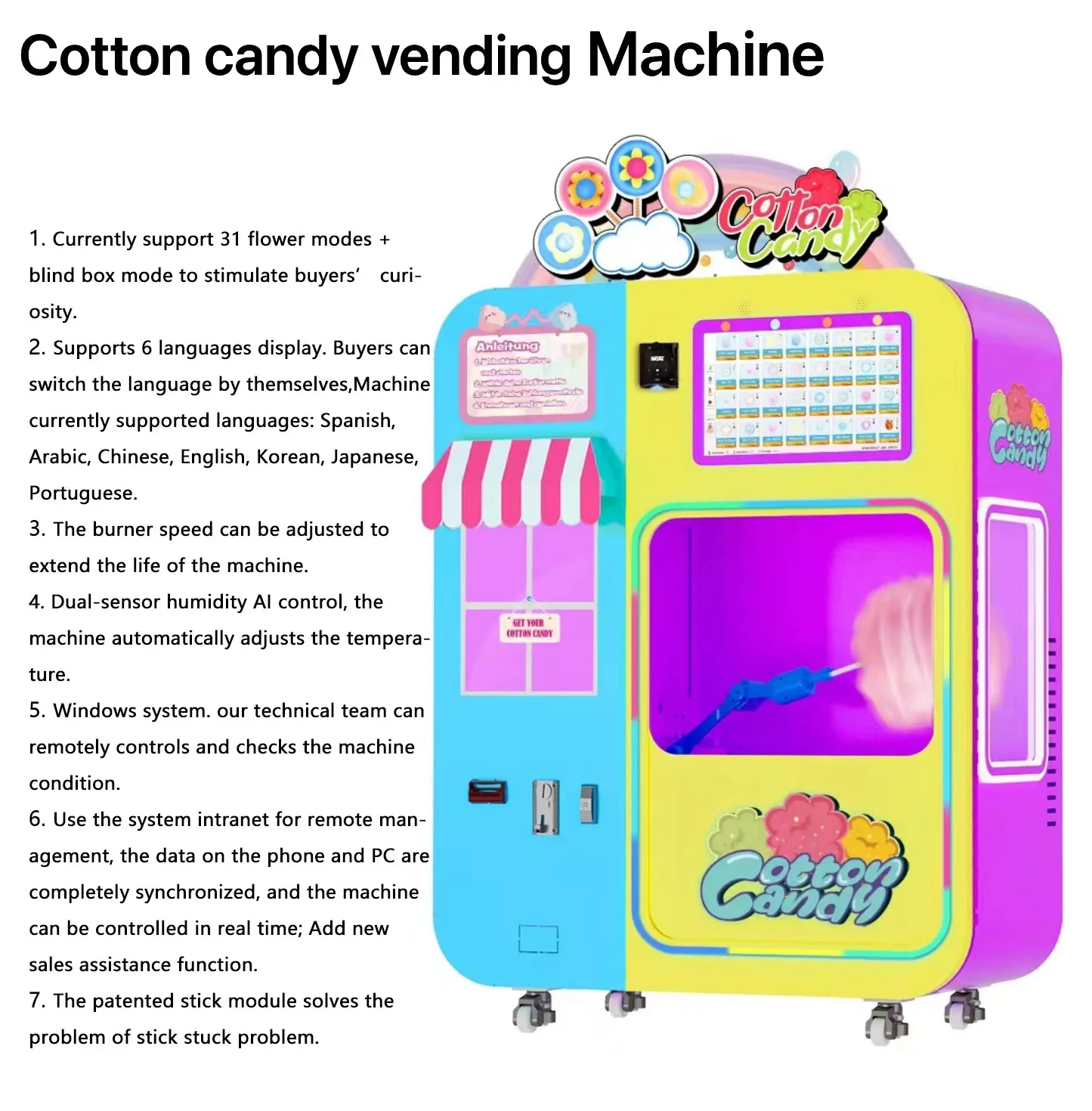 Popular Intelligent Business Vending Machine Automatic Cotton and Candy Machine Making Robot Vending Machine for Shopping Mall