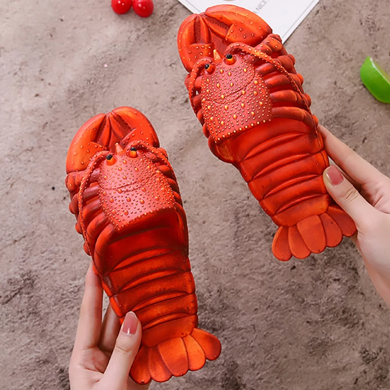 Zapatillas de playa con forma de langosta para niños y niñas, sandalias divertidas, zapatos de agua, zapatos de baño, simulación de animales