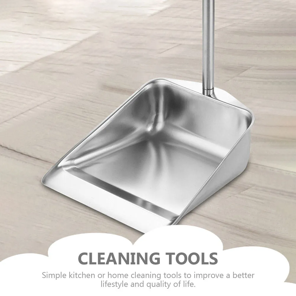 Stainless Steel Dustpan for Home Office Kitchen Restaurant Long Handle Upright Design Ergonomic Grip Wear Resistant Anti-Rust