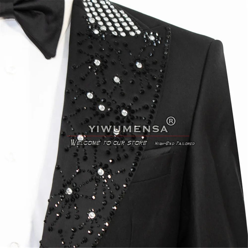 Trajes blancos para hombre, chaqueta con cuentas de perlas y cristales, pantalones, ropa de novio, esmoquin de boda, Blazer hecho a medida para fiesta de negocios y graduación, 2 piezas