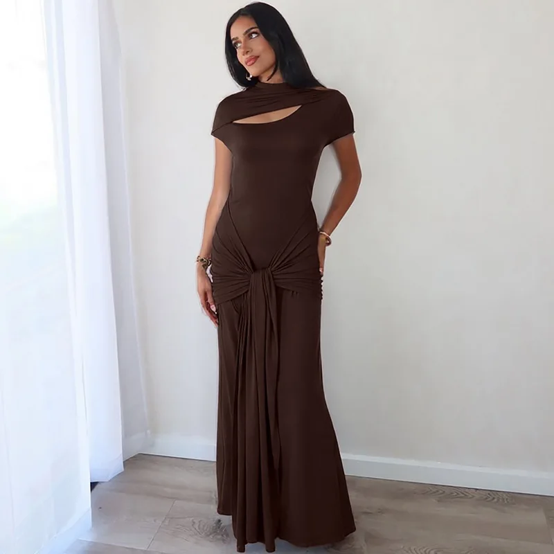 

Hot Selling Women'S Summer New Fashionable Hollow Waist Strap Slim Fit Short Sleeved Dress