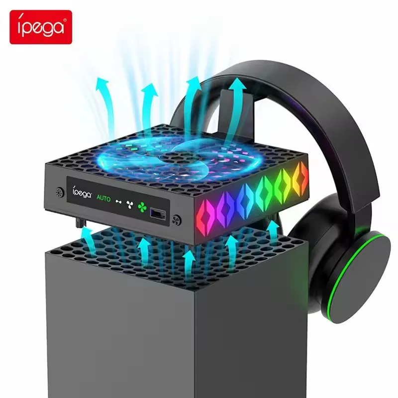 Ipega Cooling Fan for Xbox Series X Host RGB Rainbow Cooler Adjustable Wind Speed Heat Dissipation Fan with USB Charging Port