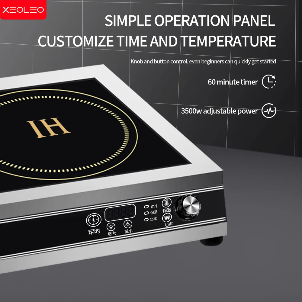 XEOLEO 플랫 디자인 상업용 유도 밥솥 3500W 유도 쿡탑 유도 스토브(시간 온도 조절 기능 포함)