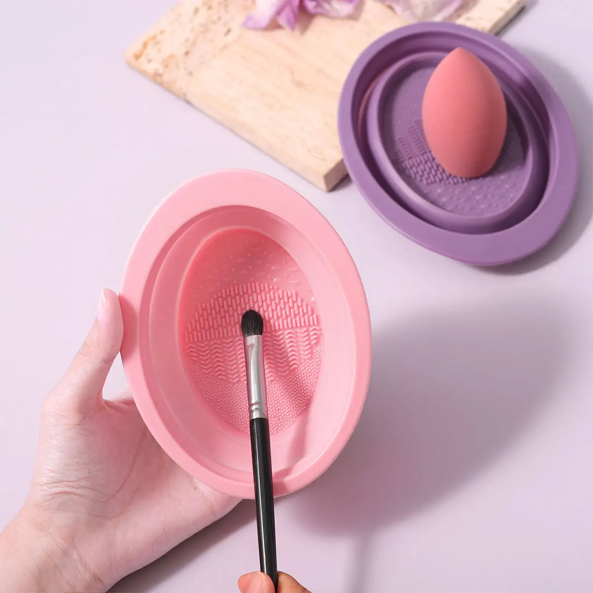 OVW New Silicone Washing Bowl Makeup Brush Cleaning Box Folding Powder Puff Eyeshadow Brushes Cleaner Colorful Scrubber Box