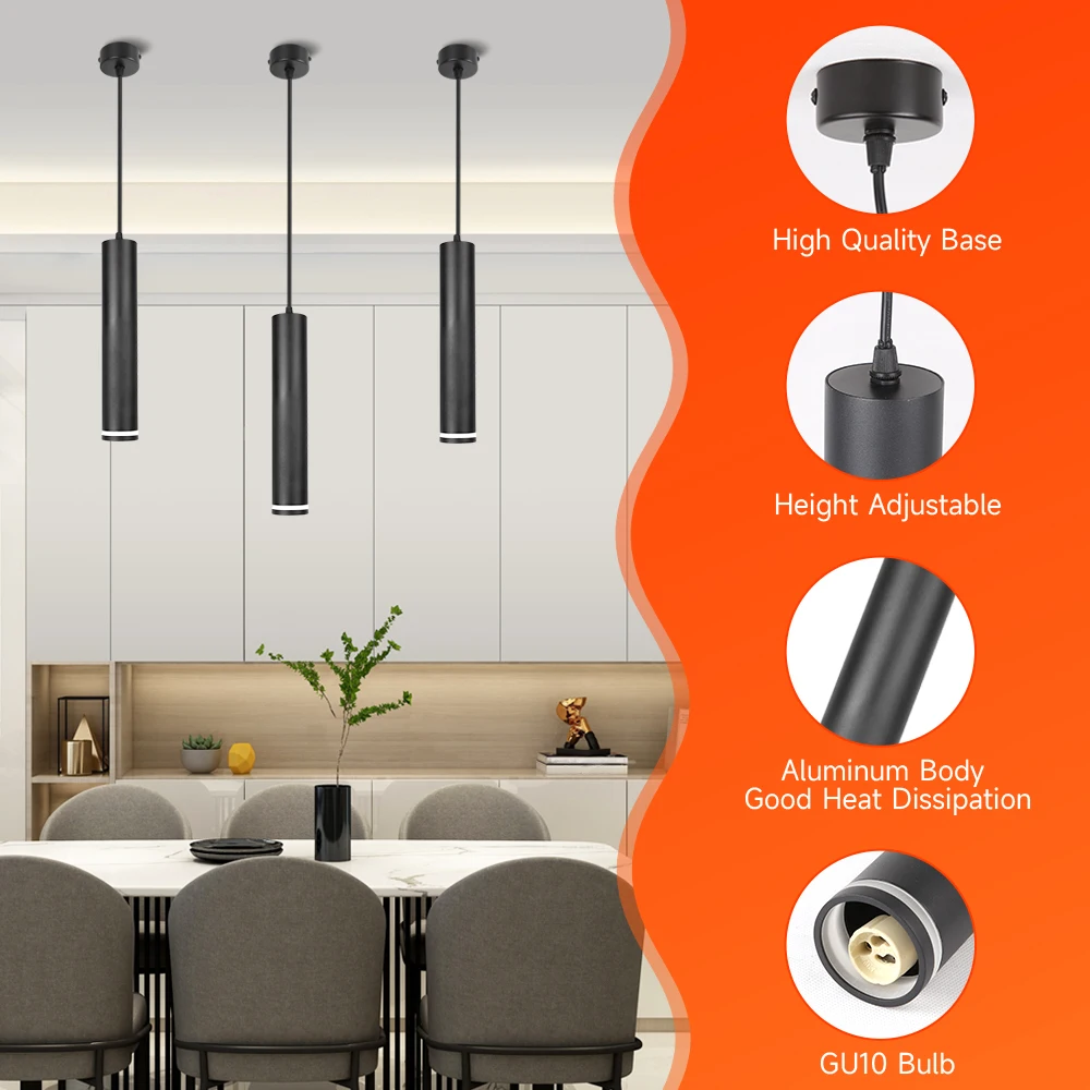 GU10 Led Pendant Light 3 Colors Ceiling Chandelier 110V 220V Replaceable Bulb for Kitchen Living Room Cylinder Hanging Lamp Deco