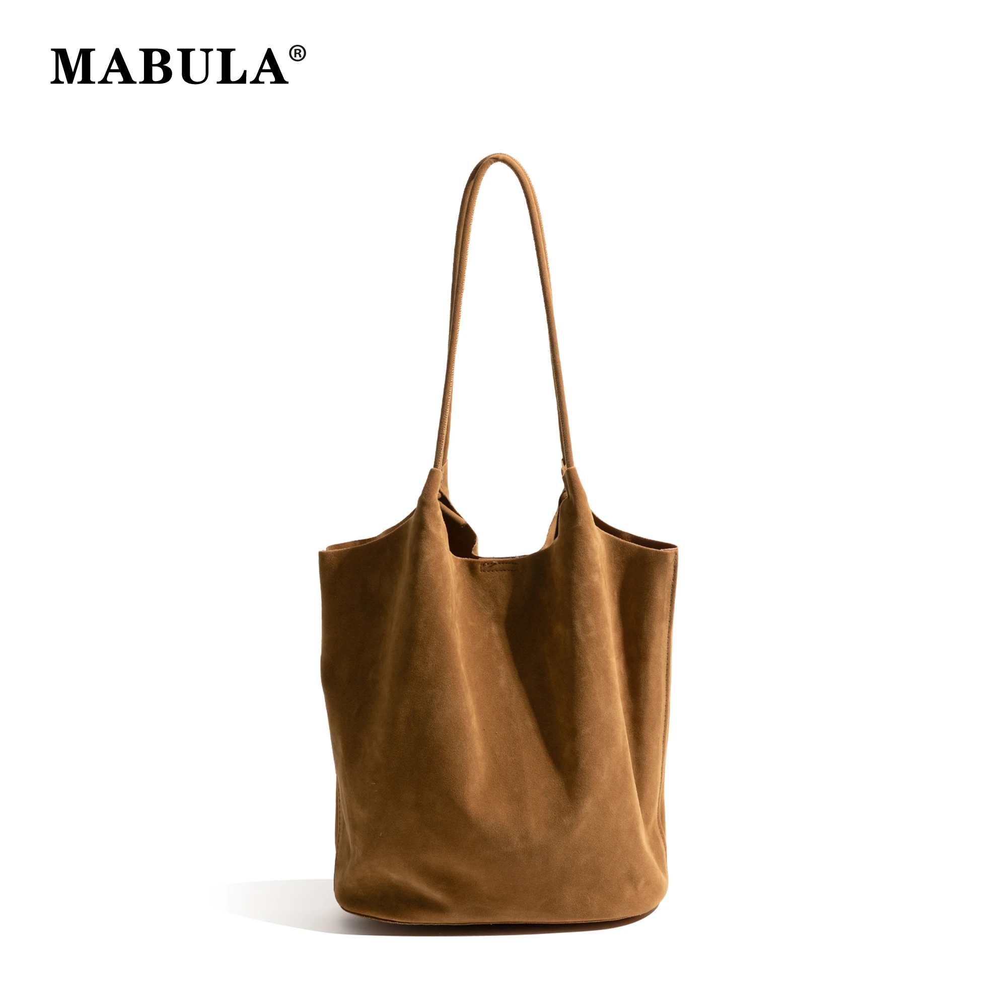 

MABULA Retro 2PCS Faux Suede Commuter Satchel Large Capacity Solid Color Shopping Travel Purse Women's Fashion Shoulder Pouch