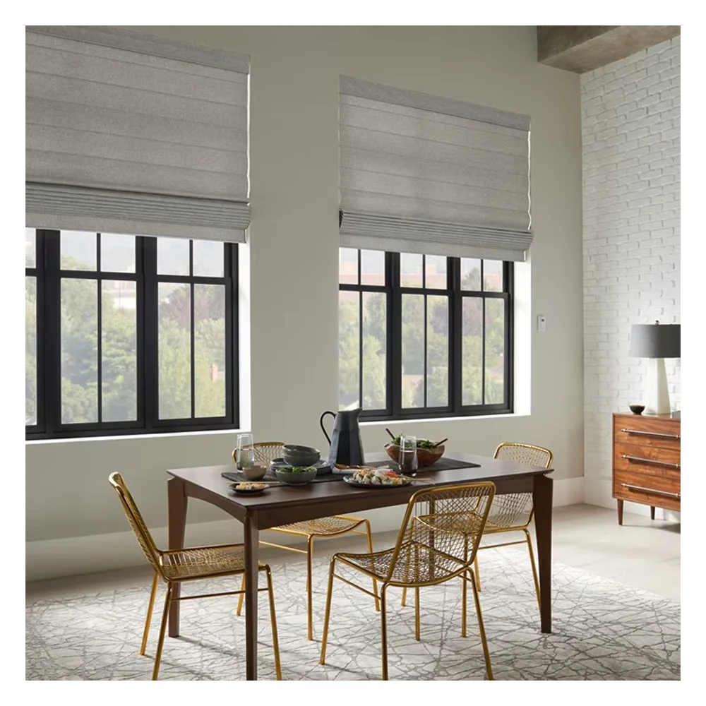 AIROW Luxury Italian Multi Layer Cotton Roman Blinds Cordless Motorized Automatic Full Blackout Privacy Window Shades