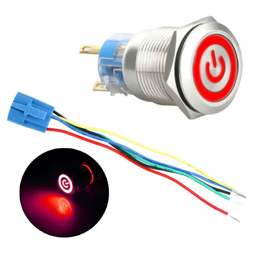 Botón de bloqueo automático, interruptor de botón ON OFF 5A 250VAC azul rojo verde 19mm, empuje de Metal, accesorios útiles a prueba de agua