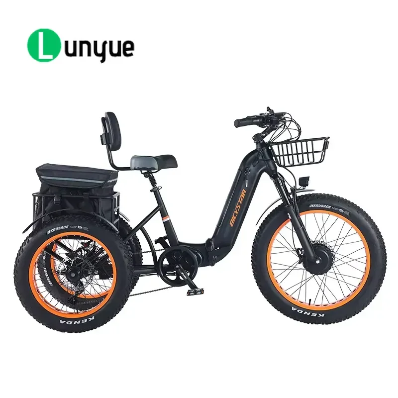 26 Inch Electric Tricycle for Adults 7 Speed Pedal Assist Cargo Trike with Fat Tires Passenger Bicycle for Shopping Commuting