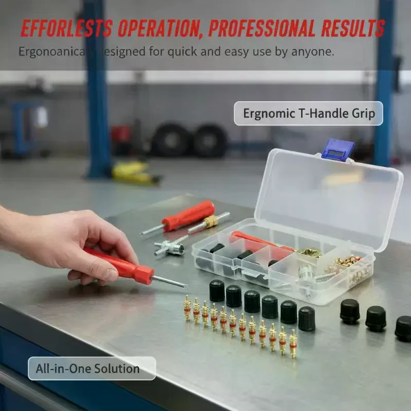 33Pcs Car Bicycle Tire Valve Stem Core Remover Tool Slotted Comfort Grip Handle for Auto Mechanic Bike Repair Accessory Kit