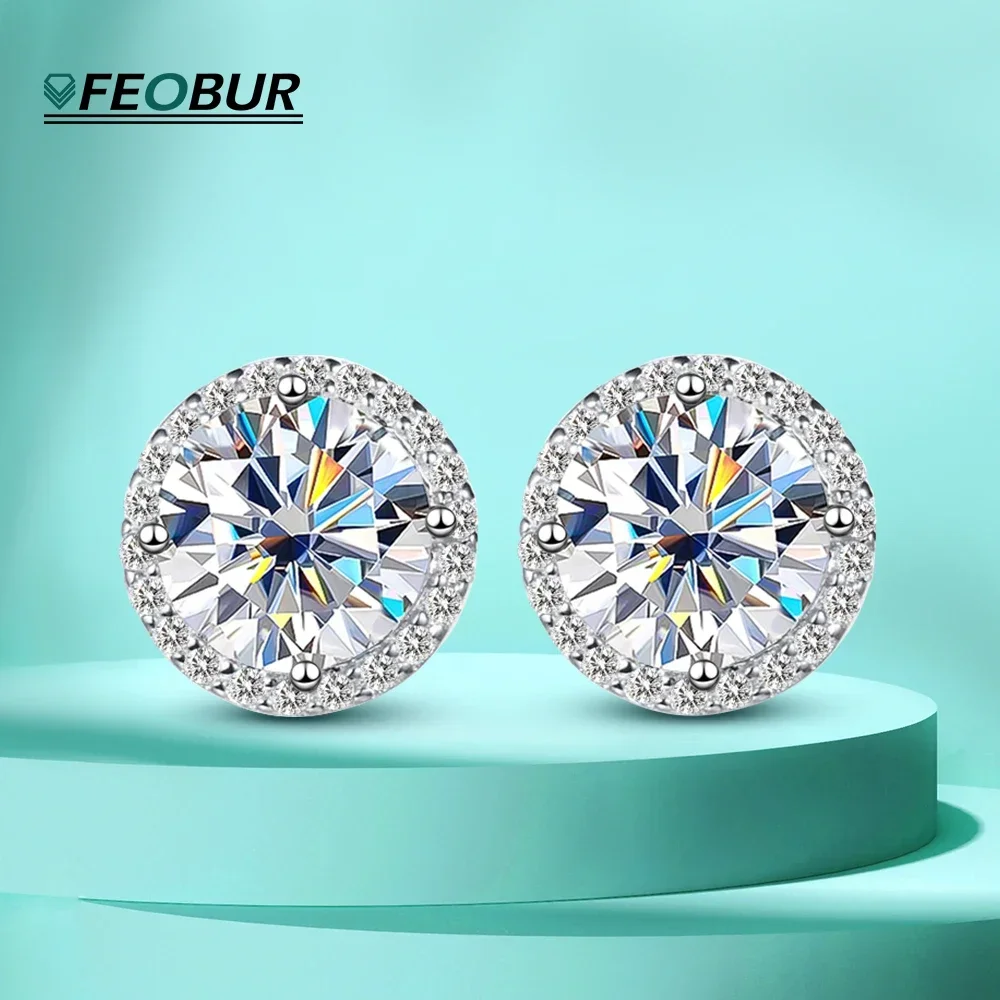 Anting-anting Moissanite bulat 1 karat, anting-anting kancing berkilau berlian Simulasi bahan perak murni 925, perhiasan bagus untuk hadiah pesta wanita