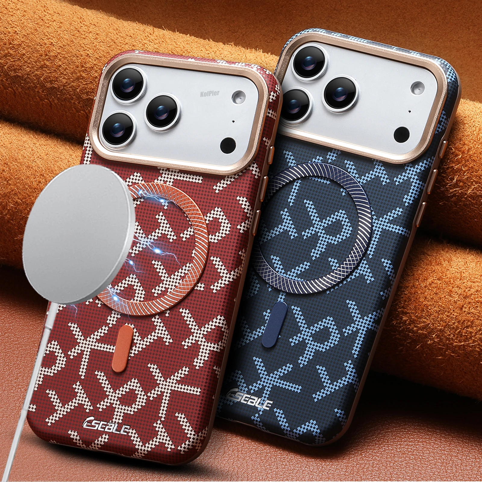 

Magnetic Case for iPhone 17 Pro Max 16 15 14 13 Air Wireless Charging Compatible with Textured Artificial Leather Metal Buttons