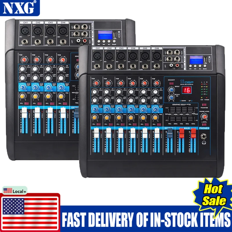 Factory Direct NXG Professional Power Amplifier Mixer 4/6 Channel 350W+350W/450W+450W 16DSP Reverberation Bluetooth Wireless USB Playback 48V Phantom Power Audio Mixing Console For Stage Karaoke Live Show