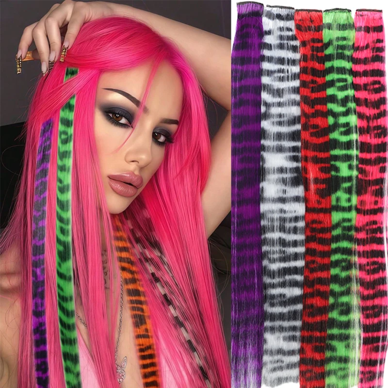 

2 шт., 18 дюймов, парик для наращивания волос, красочный леопардовый принт, наращивание волос на клипсе для женщин, вечерние на Хэллоуин, повседневная одежда