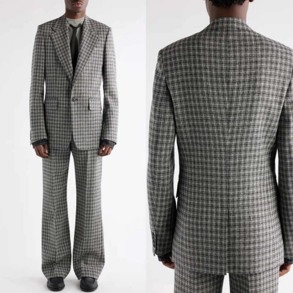 

Classic Grid Men Suit 2 Piece Jacket Pant Notch Lapel Single-Breasted Loose Daily Office Party Male Business Occasion Customized