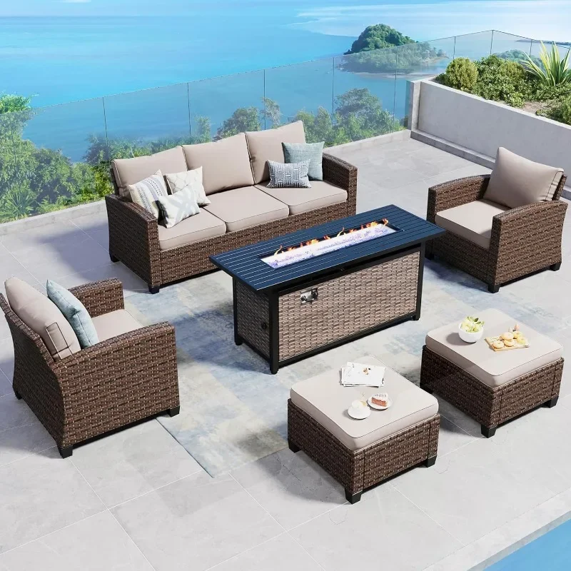 Patio Furniture Set Outdoor Furniture Brown Wicker Rattan Patio Conversation Sets with Cushion Outside Sofa Set